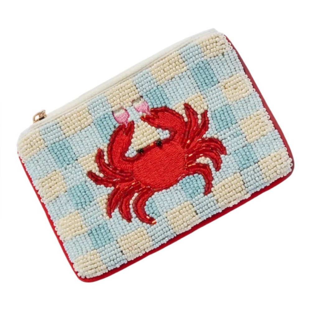 Shiraleah Riviera Beaded Coin Pouch Blue Crab Zip Wallet NWT